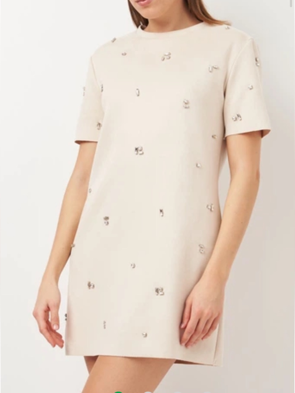 Zara White Rhinestone Embellished Short Sleeve Velvet Tshirt Mini Dress sz small